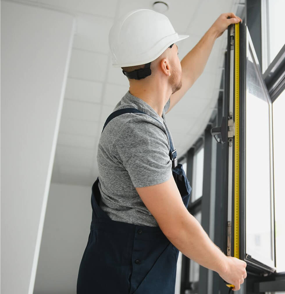Handwerker Misst Fensterrahmen Mit Maßband