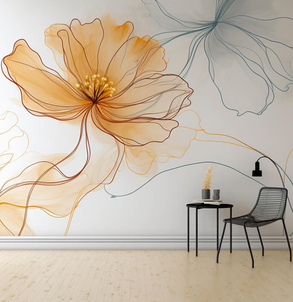 Modernes Wohnzimmer Mit Floralem Wandbild
