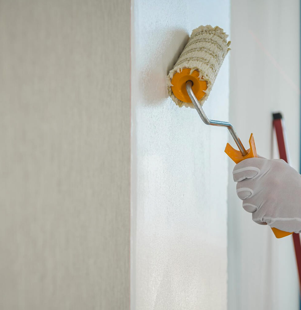 Wand Wird Mit Malerrolle Gestrichen