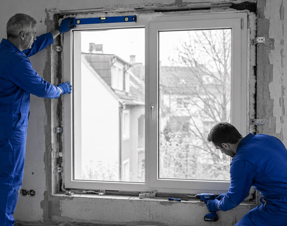 Zwei Handwerker Montieren Fenster Gemeinsam
